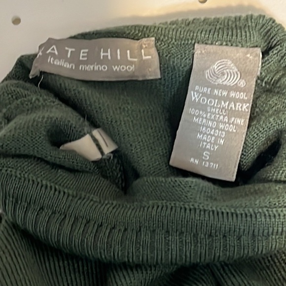 Kate Hill Mock Neck Sweater Green Lightweight Italian Merino Wool Preppy Small - Picture 9 of 9